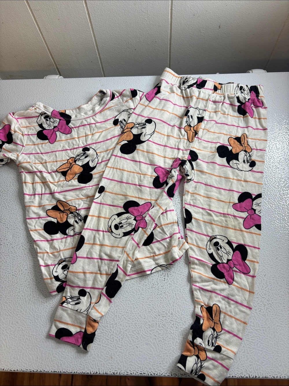 483 - Girls Pink & Cream Minnie Mouse Stripe Pajama Set